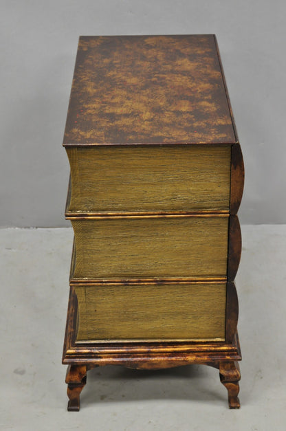 Decorator 3 Drawer Stacked Faux Book Form Italian Side Table w/ Oil Drop Finish