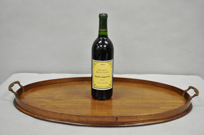 Antique English Edwardian Oval Mahogany Butlers Bar Serving Tray with Urn Inlay