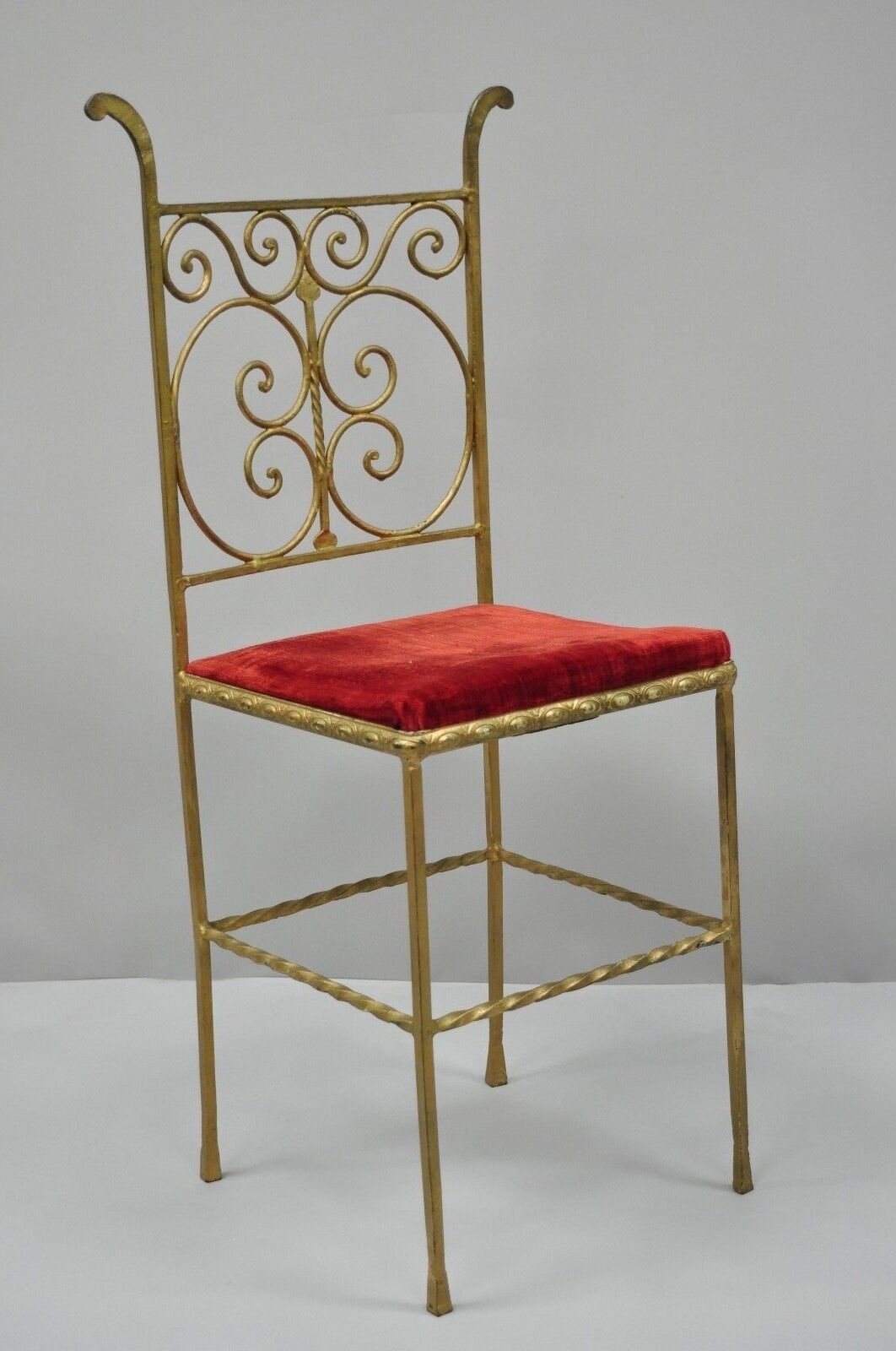 Antique Italian or Spanish Hollywood Regency Gold Iron Gothic Small Side Chair