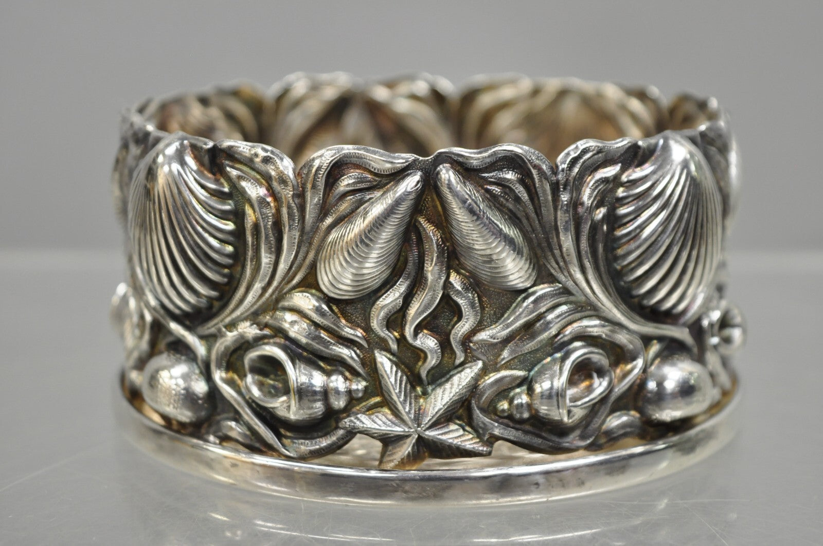 Vintage English Victorian Nautical Seashell Silver Plated Wine Bottle Coaster