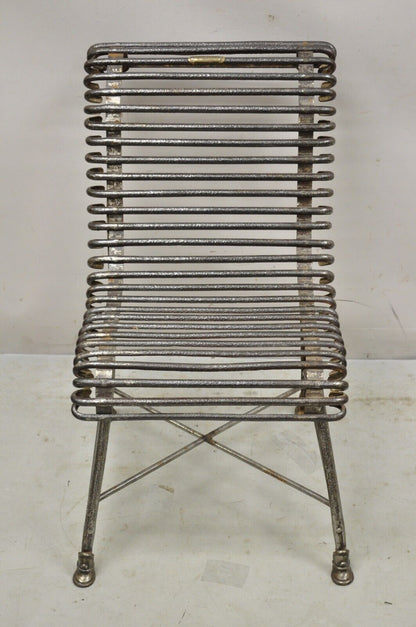 Antique French Wrought Cast Iron Spine Sauveur Arras Scrolling Garden Side Chair
