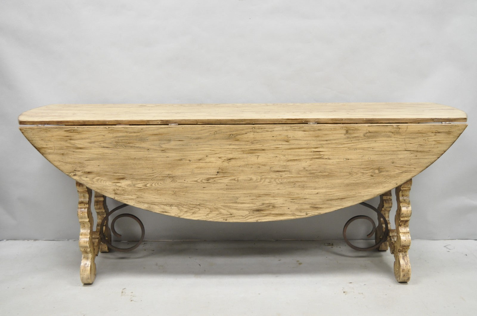 French Country Style Oval Drop Leaf Farmhouse Pine Woodgrain Dining Room Table