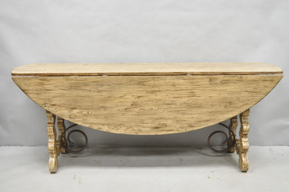 French Country Style Oval Drop Leaf Farmhouse Pine Woodgrain Dining Room Table