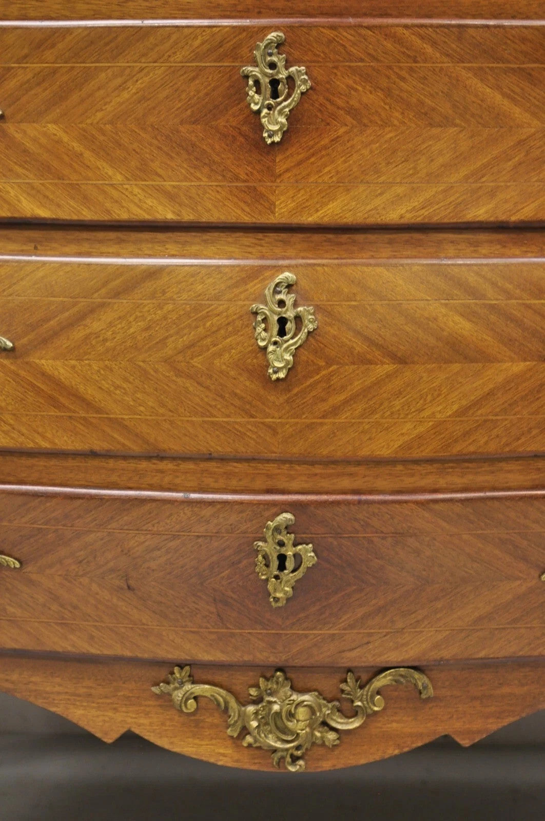 Vintage French Louis XV Style Bombe Commode Dresser Chest of Drawers w/ Cherubs