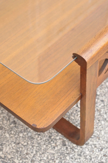 Vintage Mid Century Modern Mahogany & Glass Coffee Table & Pair End Table Set