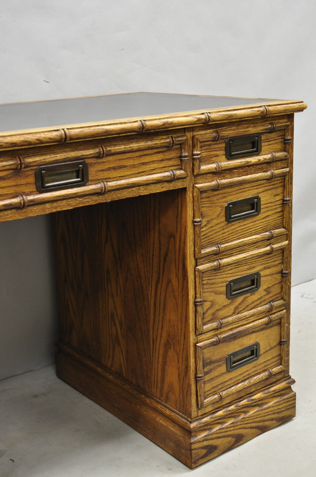 Vintage Hollywood Regency Faux Bamboo Campaign Style Kneehole Desk by Sligh