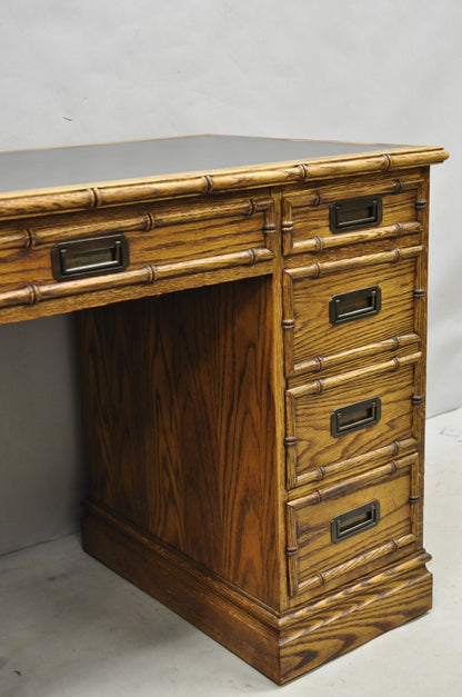 Vintage Hollywood Regency Faux Bamboo Campaign Style Kneehole Desk by Sligh