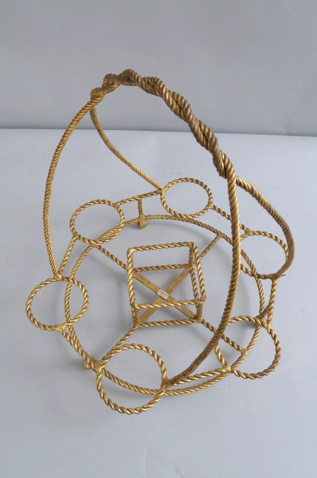 Vintage Italian Gold Gilt Iron Rope Hollywood Regency Bar Table Liquor Caddy (A)