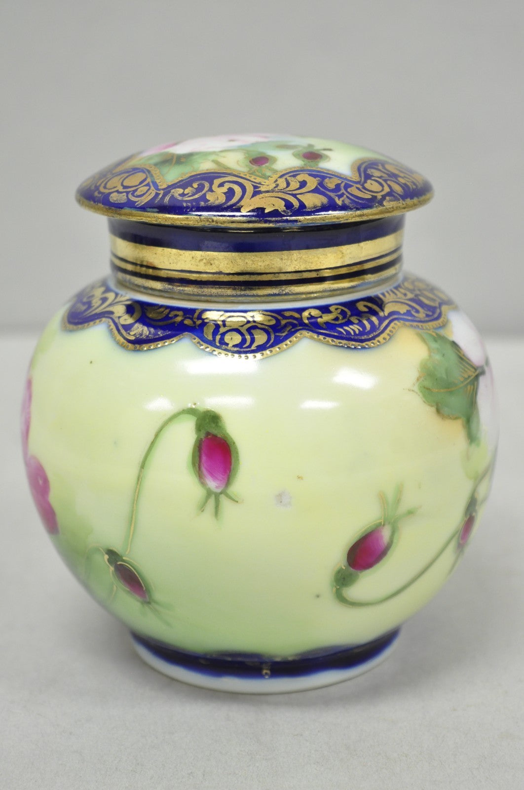 Antique I &EC Co Japan Hand Painted Porcelain Cobalt Blue Covered Ginger Jar
