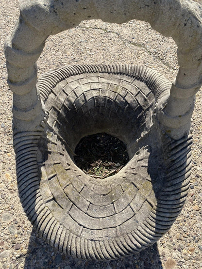 Vintage Woven Basket with Handle Cast Concrete Stone Large Garden Planter Pot