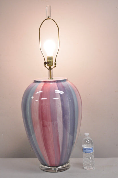 Vintage Postmodern Large Ceramic "Hot Air Balloon" Pink Striped Table Lamp