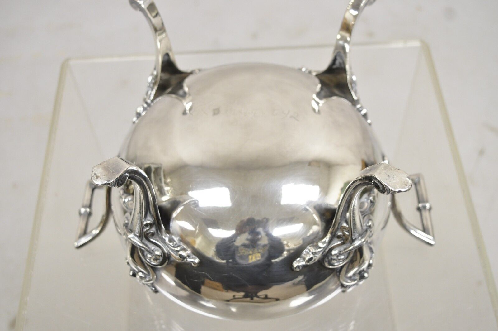 Antique Art Nouveau Silver Plated Soup Tureen With Crane Bird Handle