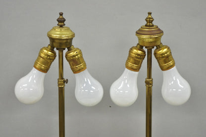 Antique French Neoclassical Figural Brass Repousse Cherub Lion Table Lamp - Pair