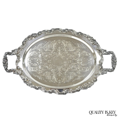 Vintage Sheffield English Victorian Oval Silver Plated Footed Bar Tray w/Handles