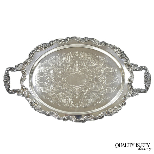 Vintage Sheffield English Victorian Oval Silver Plated Footed Bar Tray w/Handles