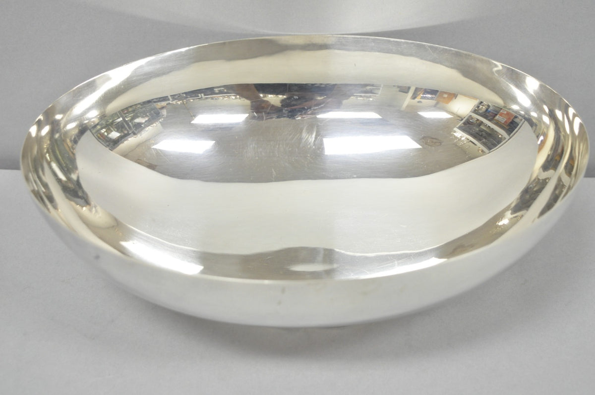 Vintage Poole 811 Modern Silver Plated Scalloped Footed Oval Serving Fruit Bowl