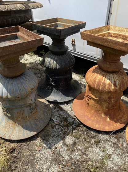 Vintage French Style Cast Iron 31"H Round Campana Urn Outdoor Garden Planter Pot