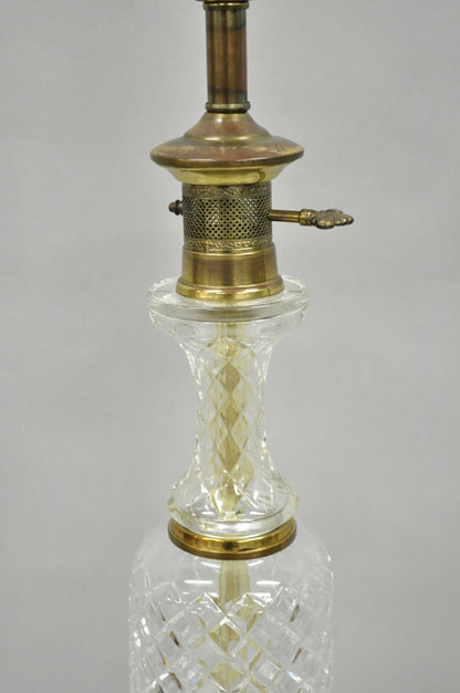 Vintage French Empire Style Crystal Glass Column Brass "Oil Lamp" Table Lamp