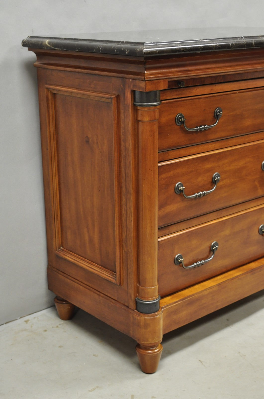 Kincaid French Country Cherry Wood 3 Drawer Marble Top Nightstand Bedside Table