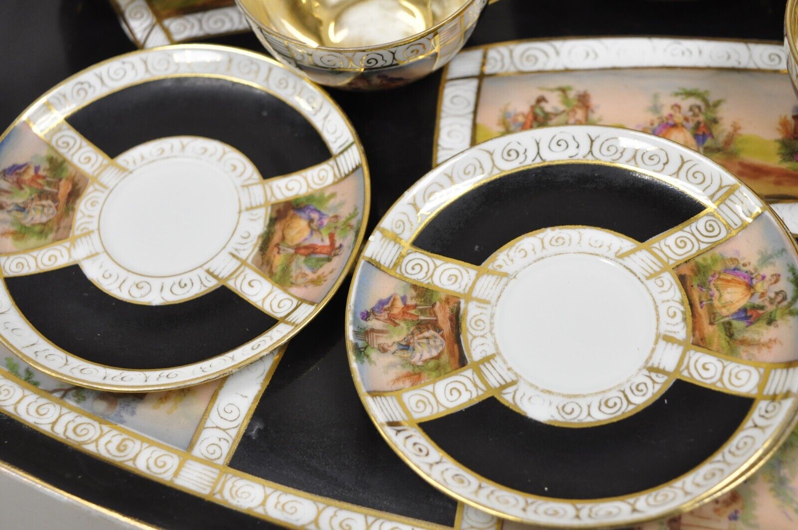 Royal Vienna Style Bohemia Czecho-Slovakia Black Porcelain Tea Set - 12 pcs