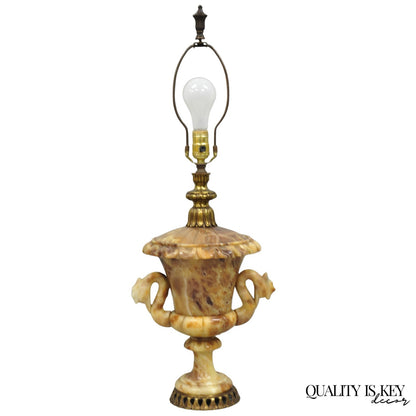 Vintage Italian Neoclassical Style Carved Alabaster Trophy Cup Urn Table Lamp