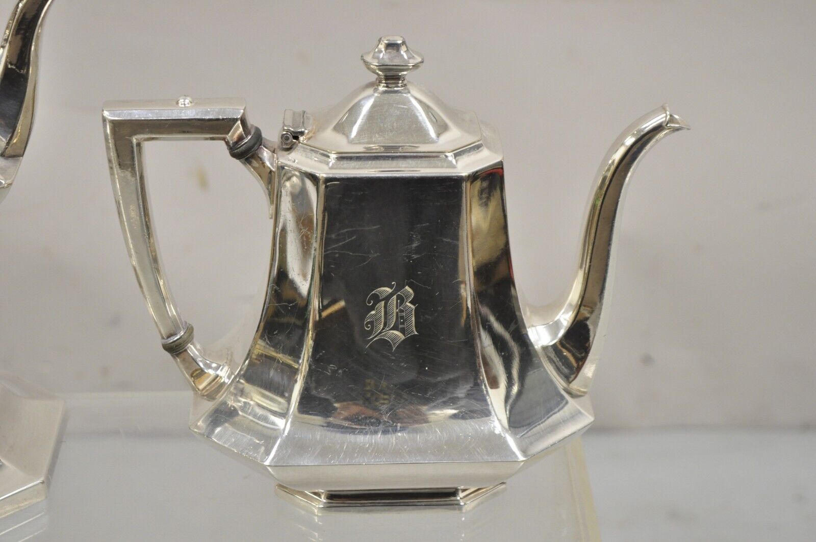 Antique Wallace 3104N Art Deco Octagonal Silver Plated Tea Set- 5 Pc Set