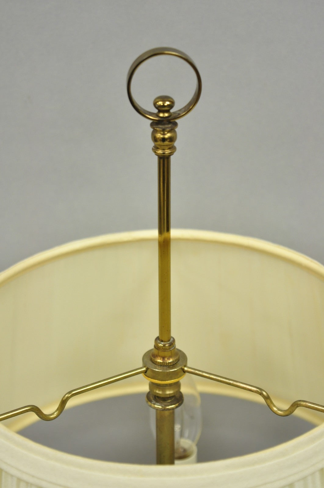 Vintage French Country Style Small Brass Candelabra Bouillotte Desk Lamp w Shade