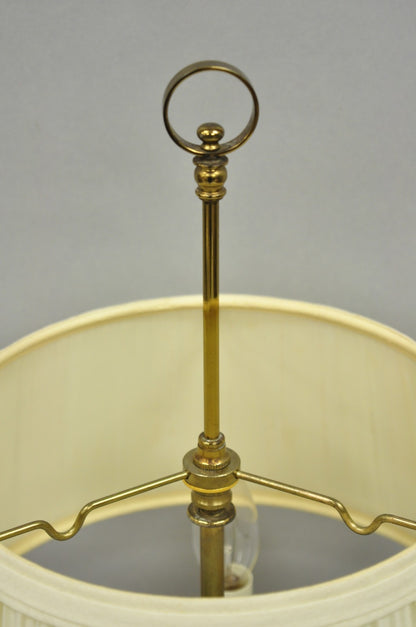 Vintage French Country Style Small Brass Candelabra Bouillotte Desk Lamp w Shade