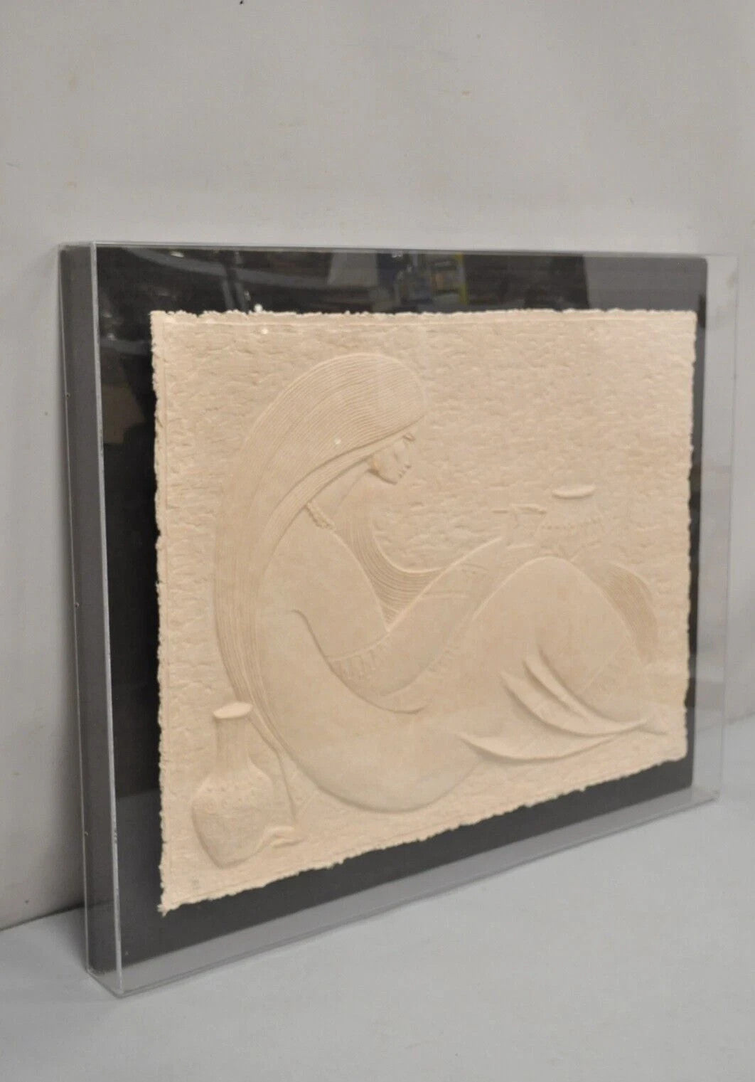 "The Potter" by Acoma Art Large Cast Embossed Paper 3D Acrylic Shadow Box Frame