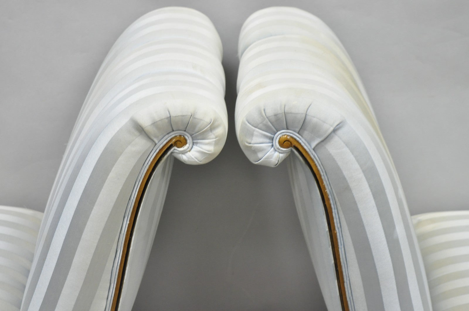 French Hollywood Regency Carved Walnut Rolled Back Slipper Lounge Chair - a Pair