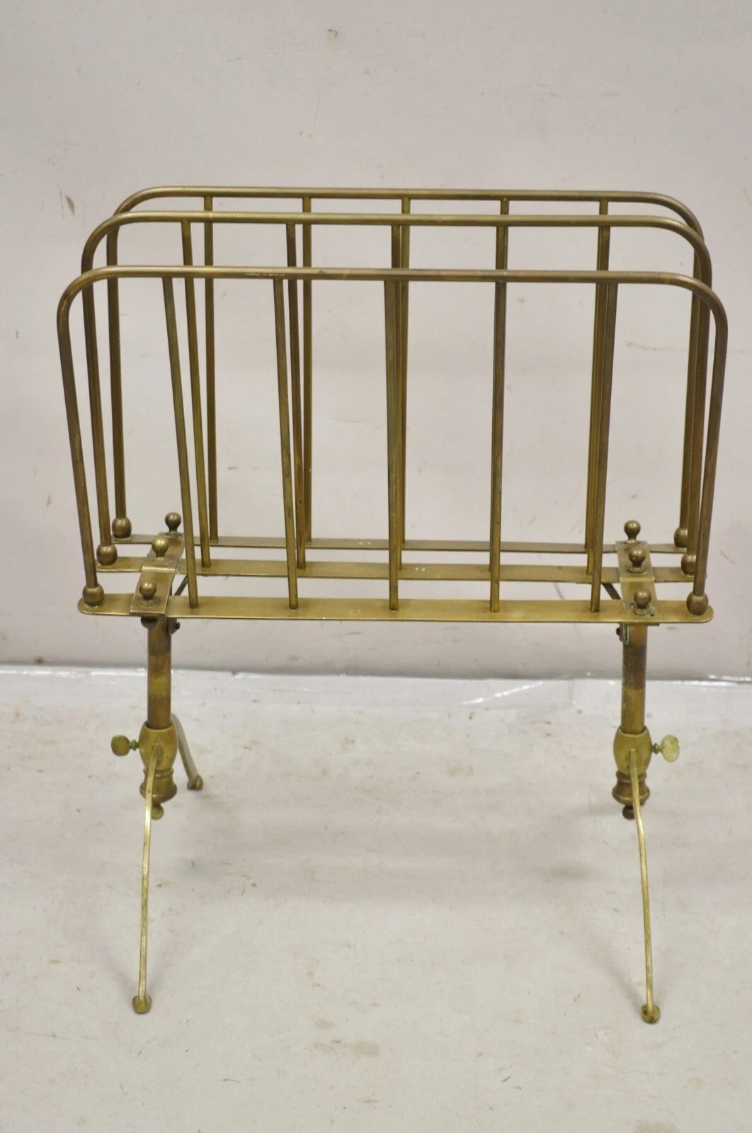Vintage A. Ravenel Paris French Mid Century Modern Brass Magazine Rack Stand