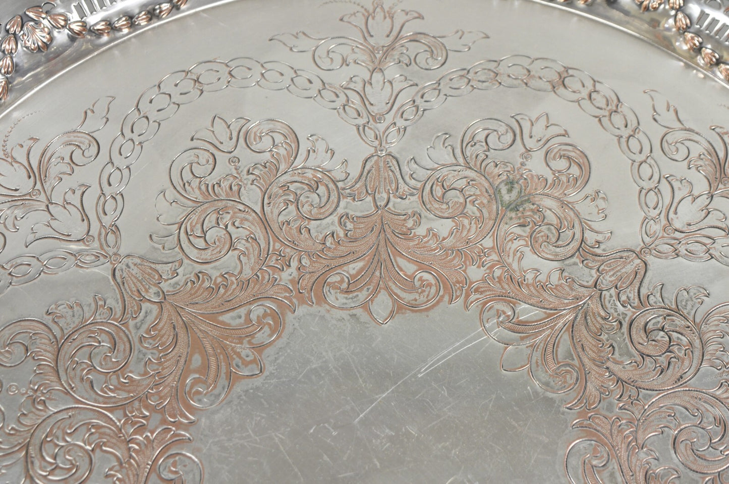 W.K. Cowan & Co 20" Round English Edwardian Silver Plated Footed Salver Tray