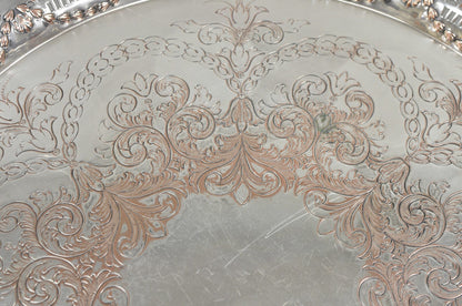 W.K. Cowan & Co 20" Round English Edwardian Silver Plated Footed Salver Tray