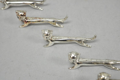 Vintage Art Deco Small Silver Plated Metal Figural Cat Knife Rests - Set of 5