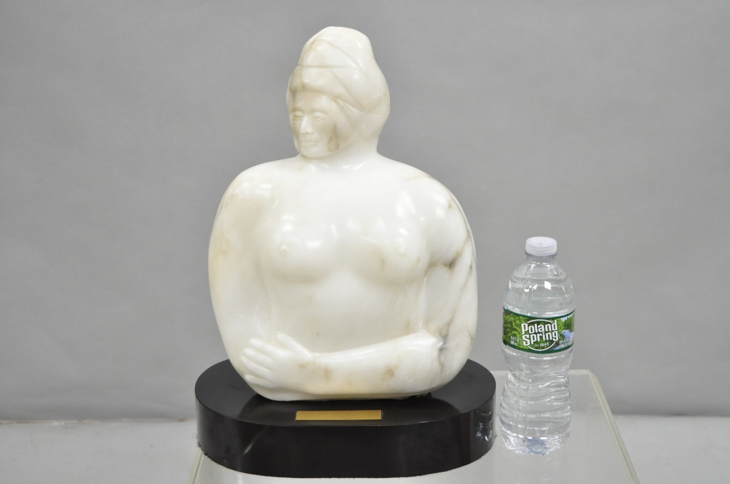 Morton Gaffin "Woman III" Modernist Carved White Alabaster Nude Bust Sculpture