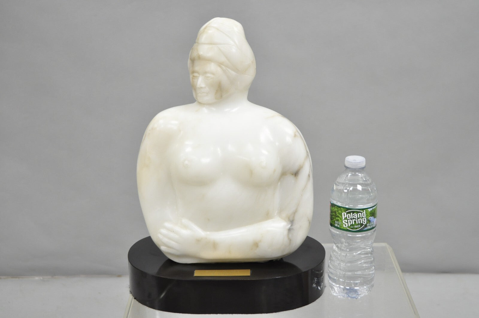 Morton Gaffin "Woman III" Modernist Carved White Alabaster Nude Bust Sculpture