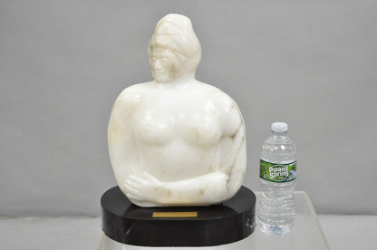 Morton Gaffin "Woman III" Modernist Carved White Alabaster Nude Bust Sculpture