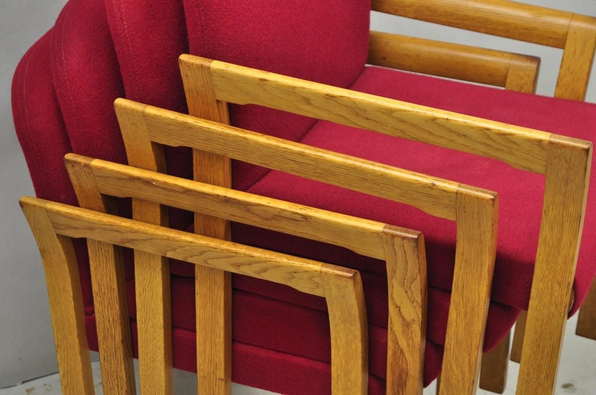Vintage Gunlocke Mid Century Modern Oak Wood Stacking Arm Chairs - Set of 4