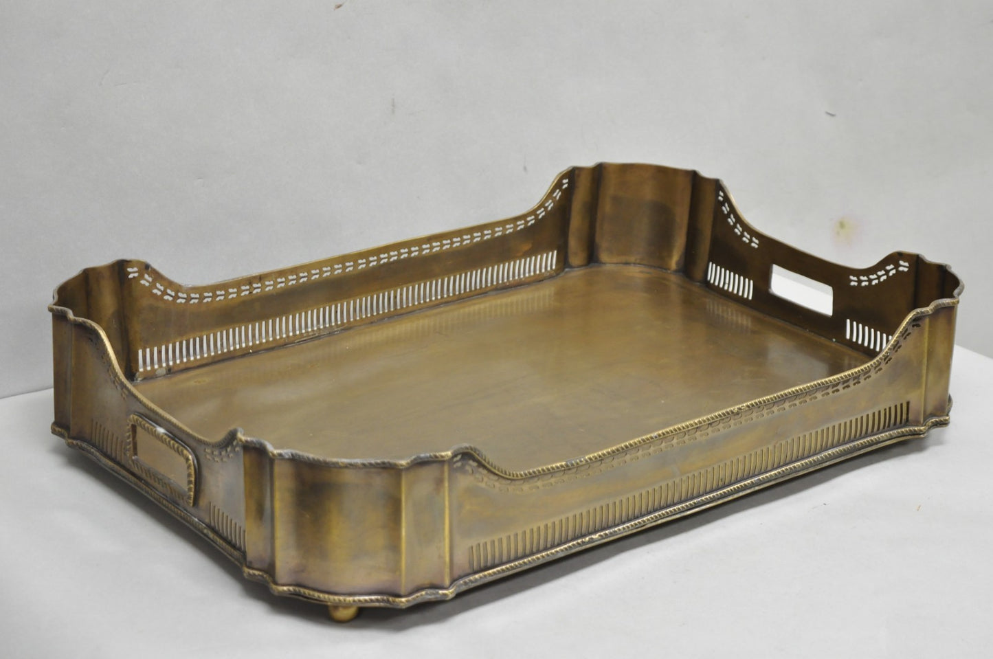 Contemporary Large Burnished Brass Serving Platter Butlers Bar Tray on Feet