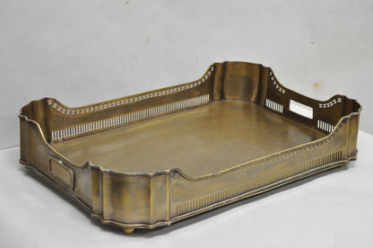 Contemporary Large Burnished Brass Serving Platter Butlers Bar Tray on Feet