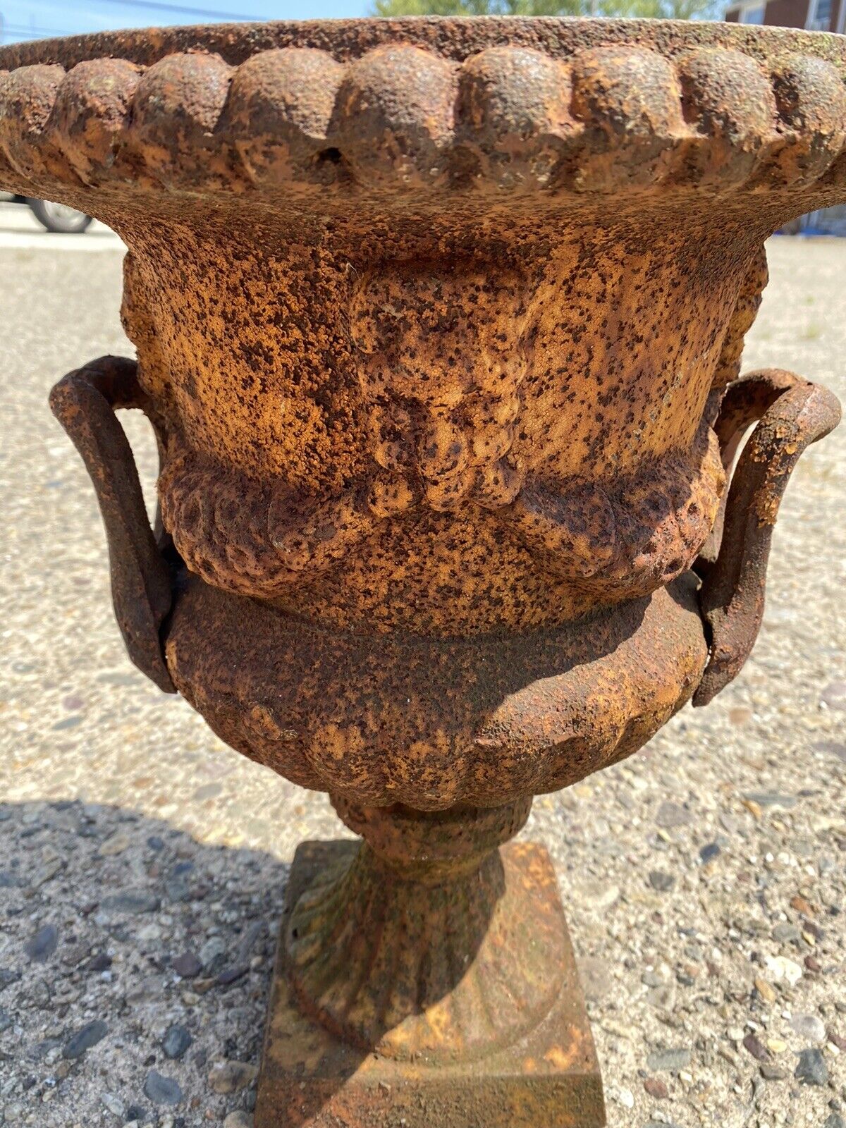 Cast Iron French Classical Style Urn Form 17" Outdoor Garden Planter with Faces