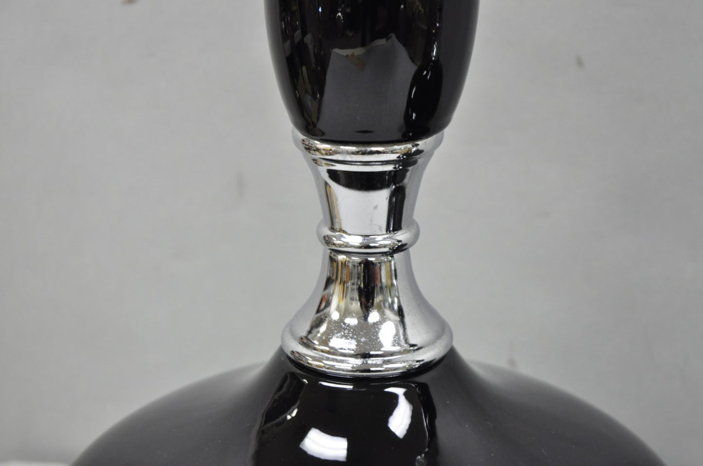 Vintage Mid Century Modern Black Glazed Ceramic & Chrome Table Lamps - a Pair