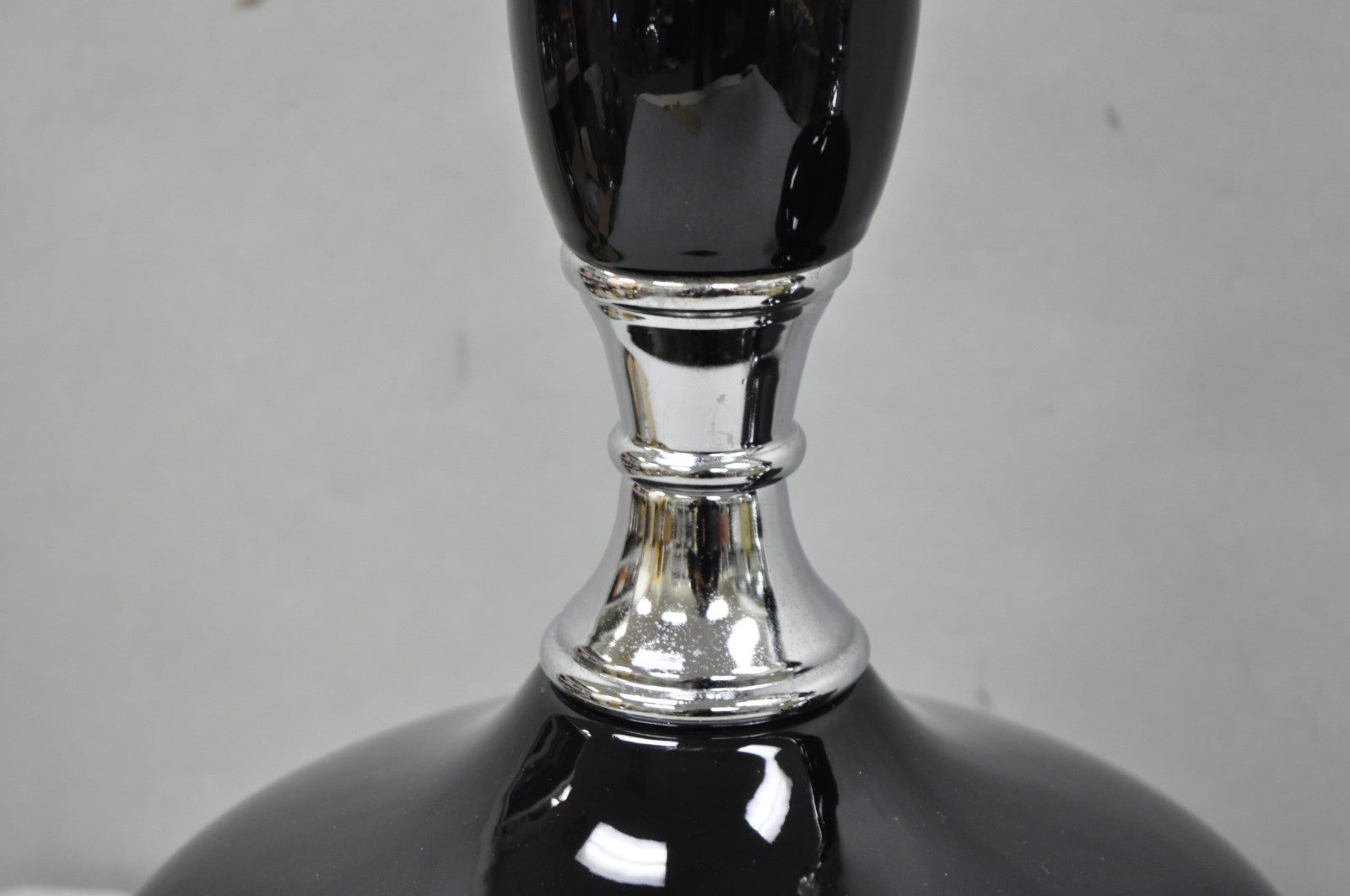 Vintage Mid Century Modern Black Glazed Ceramic & Chrome Table Lamps - a Pair