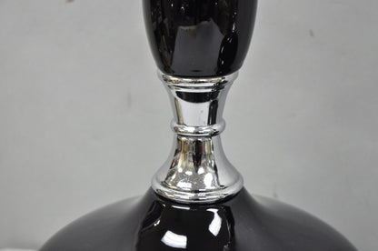 Vintage Mid Century Modern Black Glazed Ceramic & Chrome Table Lamps - a Pair