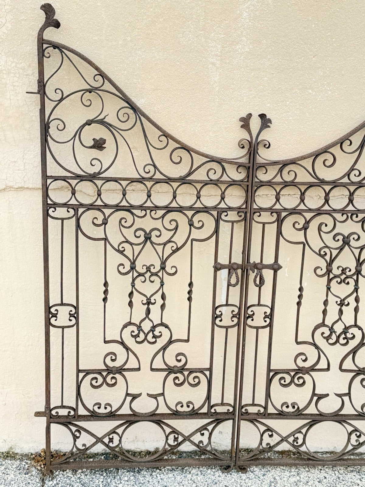 Antique Spanish Renaissance Scrolling Wrought Iron 57 x 47 Garden Entry Gate Set