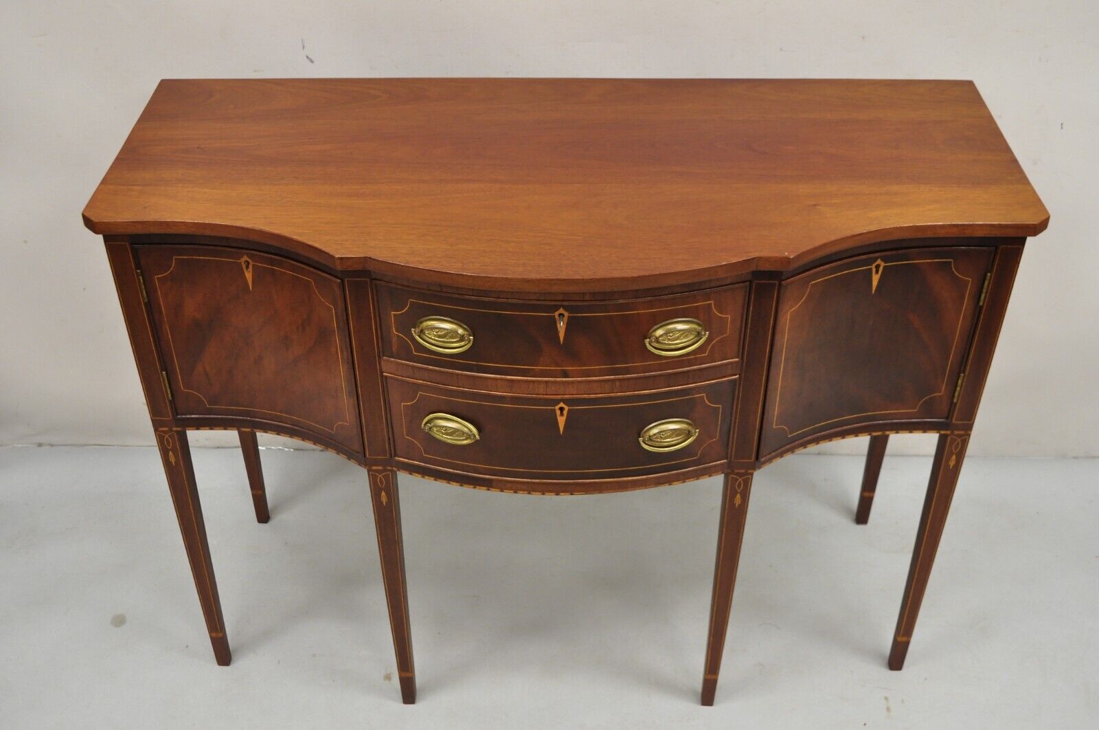 Vintage Federal Style Mahogany Inlaid Serpentine Sideboard Buffet by Copenhaver