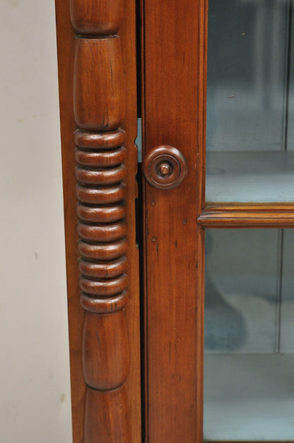 Antique American Colonial Cherry Wood Wavy Glass Door China Cabinet Hutch