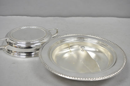Vintage English Regency Style Round Covered Silver Plated Serving Dish w/Divider