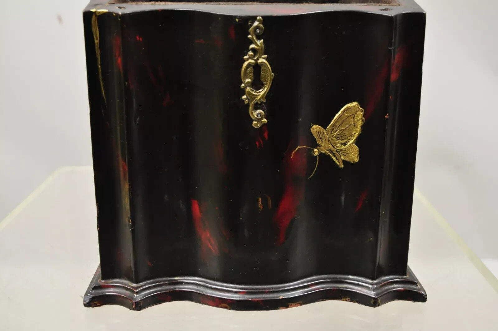 Vintage George III Style Lacquered Wood Hand Painted Butterfly Flower Knife Box