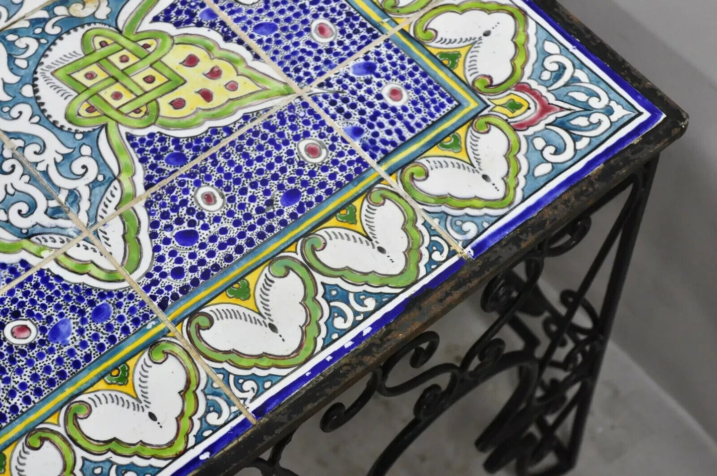 Arts & Crafts Ceramic California Tile Wrought Iron Coffee Table attr. Catalina